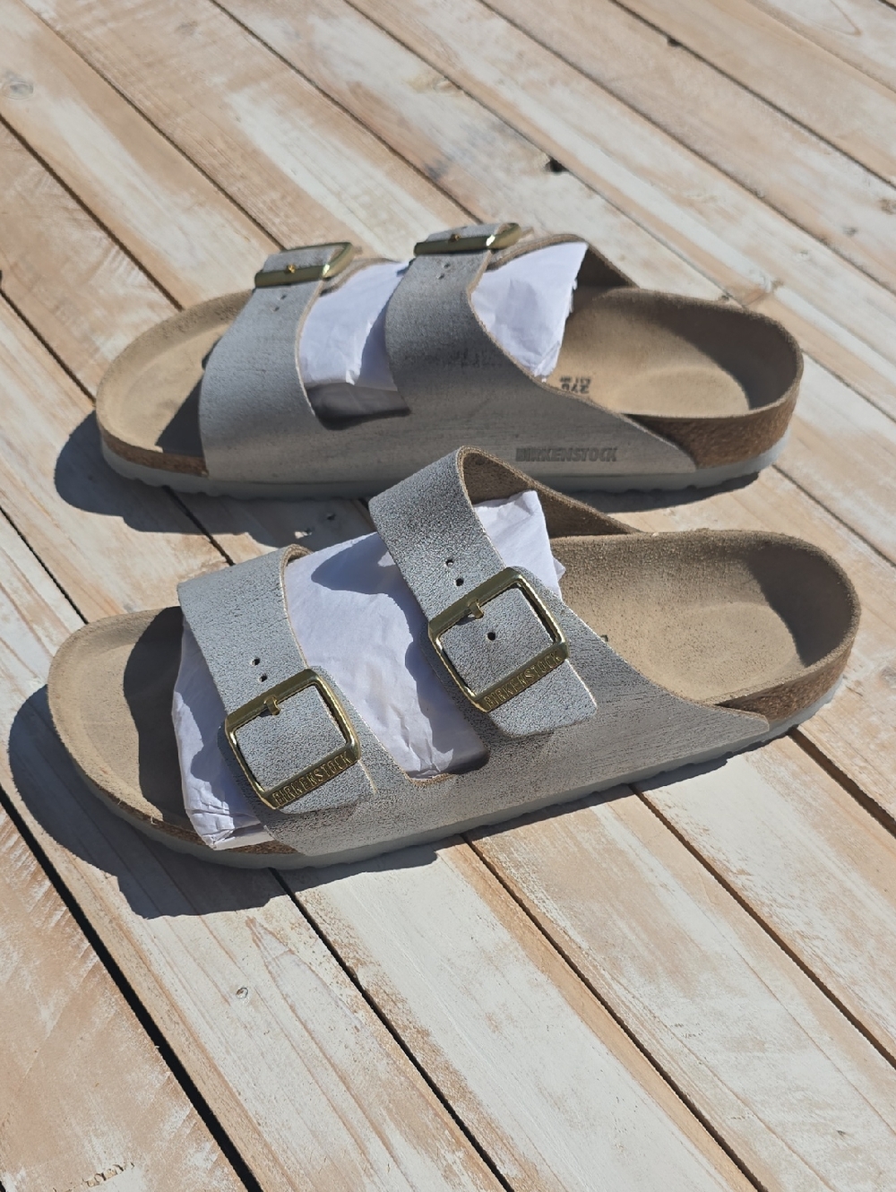 Birkenstock Arizona Big Buckle Washed Metallic Silver Leather Size 42 (11) - Picture 2 of 7